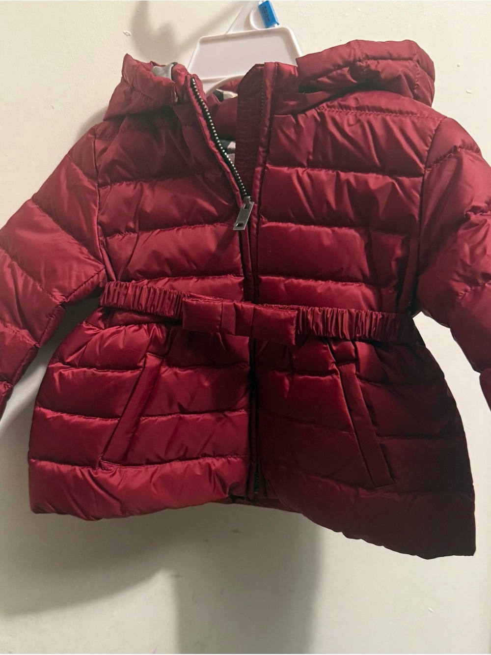 Burberry Baby Girls' Quilted Hooded Puffer Jacket - Deep Red 9M